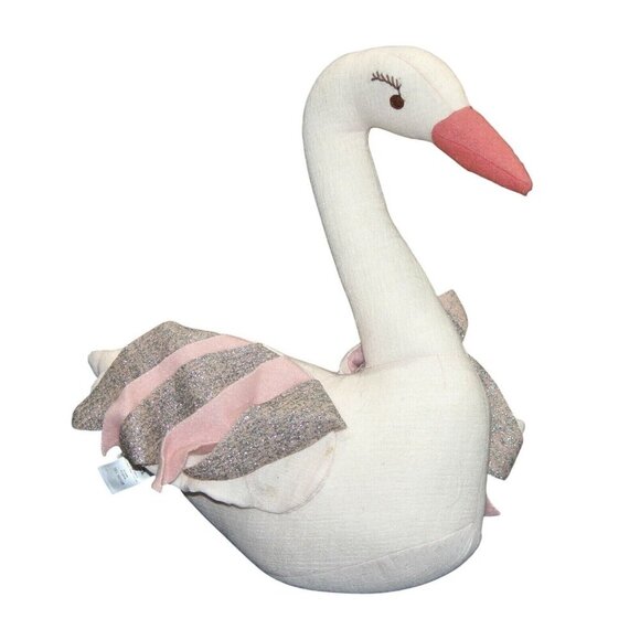 Pier 1 Imports Swan Pillow With Pink Silver Glitter Wings 14" - Picture 1 of 6